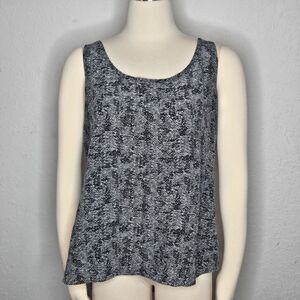 Eileen Fisher 100% Silk Tank Top Black White Abstract Print Sleeveless Blouse‎ L